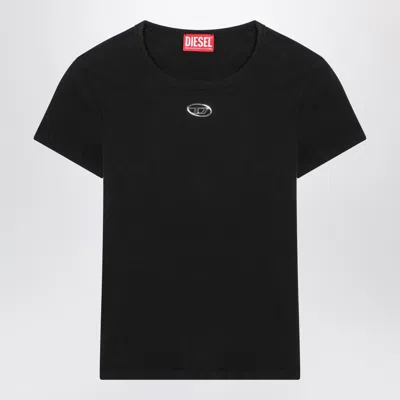 Diesel Slim-fit Stretch Cotton T-shirt With Metallic Oval D Logo In Brown