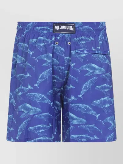 Vilebrequin Men Long Ultra-light And Packable Swim Shorts Sparkling Whales In Blue