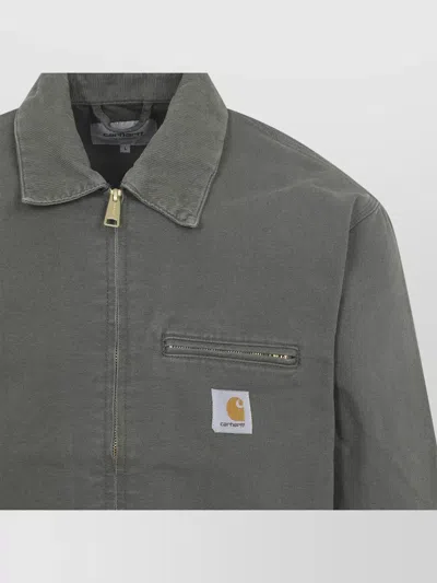 Carhartt Detroit Collared Jacket Front And Side Pockets In Green