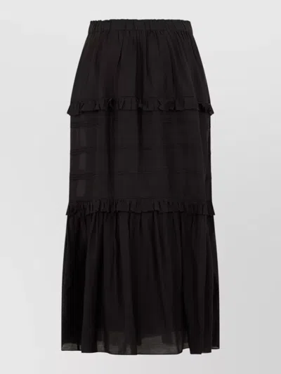 Isabel Marant Étoile Black Volodia Gz Ruffled Flared Cotton-blend Midi Skirt In Black