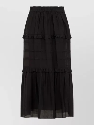 Isabel Marant Étoile Black Volodia Gz Ruffled Flared Cotton-blend Midi Skirt In Black