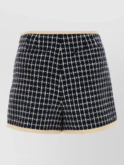 Valentino Tweed Shorts Checked Pattern Contrast Trim In Black