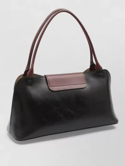 Versace Vivian Medium Two-tone Textured-leather Shoulder Bag In Black
