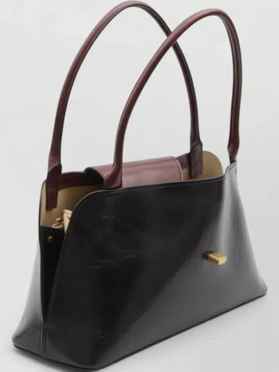 Versace Vivian Medium Two-tone Textured-leather Shoulder Bag In Black