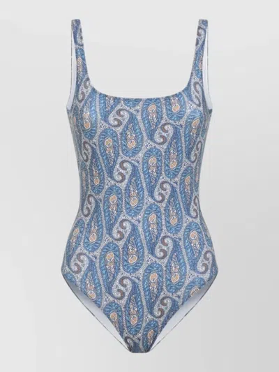 Etro Floral Backless One-piece Swimsuit In Blue