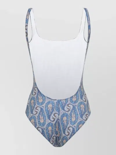 Etro Floral Backless One-piece Swimsuit In Blue