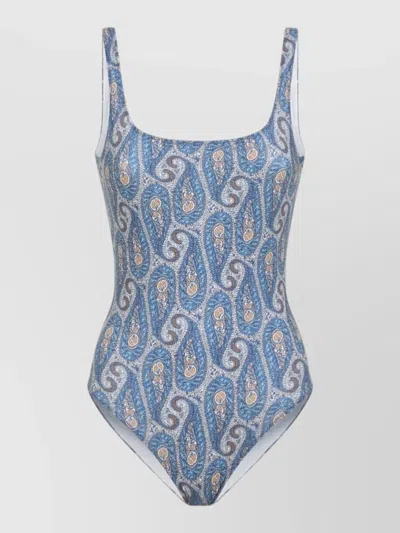 Etro Floral Backless One-piece Swimsuit In Blue