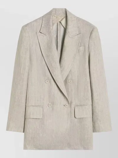 Max Mara Double-breasted Linen Blazer With Wide Lapels In Neutral
