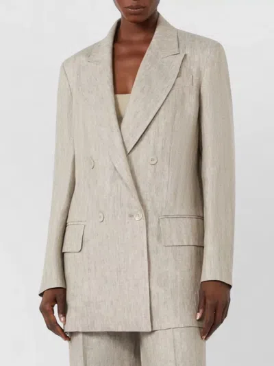 Max Mara Double-breasted Linen Blazer With Wide Lapels In Neutral