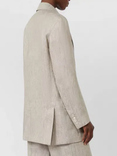 Max Mara Double-breasted Linen Blazer With Wide Lapels In Neutral