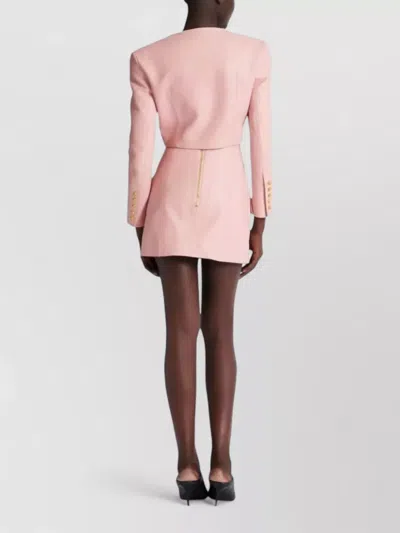 Balmain Women Long Sleeves Buttoned Lambskin Cropped Jacket In Pink