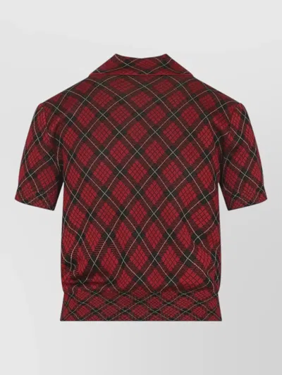 Alexander Mcqueen Microcheck Polo Shirt Lurex Collar Detail In Red