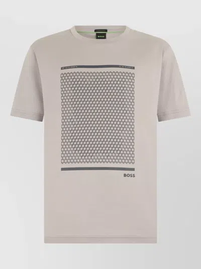 Hugo Boss Cotton T Shirt Central Geometric Print In Neutral