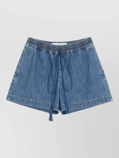 Valentino Denim Chambray Shorts Woman Blue 40 In Blue