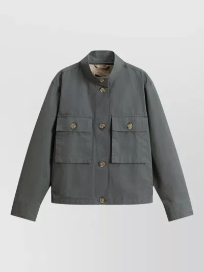 Woolrich Canvas Utility Overshirt Stand Collar Pockets In Gray