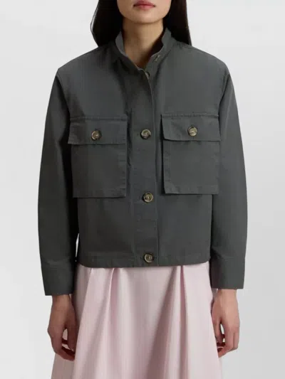 Woolrich Canvas Utility Overshirt Stand Collar Pockets In Gray