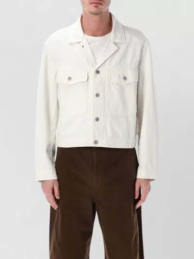Lemaire Denim Trucker Jacket Long Sleeves Collar In White