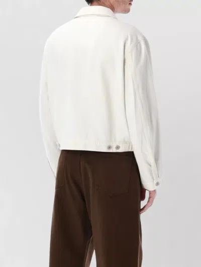 Lemaire Denim Trucker Jacket Long Sleeves Collar In White