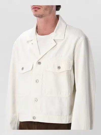 Lemaire Denim Trucker Jacket Long Sleeves Collar In White