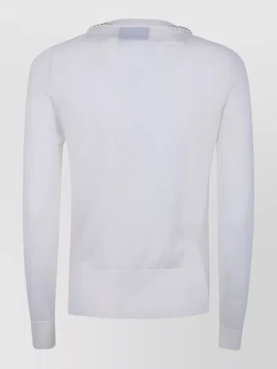 Simone Rocha Merino Silk Cardigan With Embroidered Pearl Neckline In White