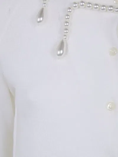 Simone Rocha Merino Silk Cardigan With Embroidered Pearl Neckline In White