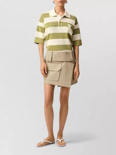 Ami Alexandre Mattiussi Ami Paris Ami De Coeur Striped Cotton Knit Polo Shirt In Brown