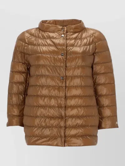 Herno Neutrals Shiny Quilted Three-quarter Down Jacket In Brown