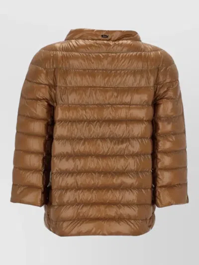 Herno Neutrals Shiny Quilted Three-quarter Down Jacket In Brown