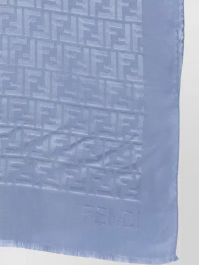 Fendi Ff Silk Stole Rectangular Shape Frayed Edges In Gray