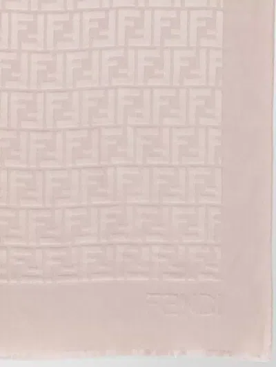 Fendi Ff Silk Rectangular Stole Frayed Edges In Metallic