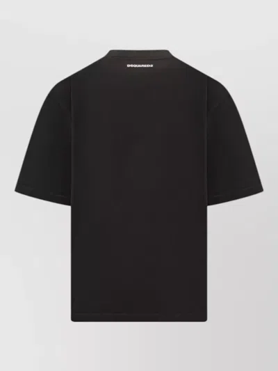 Dsquared2 Black T-shirt Iconique Loose Fit With Round Neck And Logo Print On The Front In Mens Cotton In Black