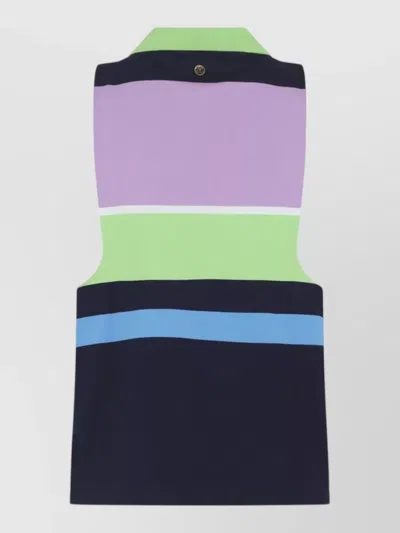 Versace Bold Sleeveless Top With Cutouts And Ribbed Detail - Size 40 In Multi