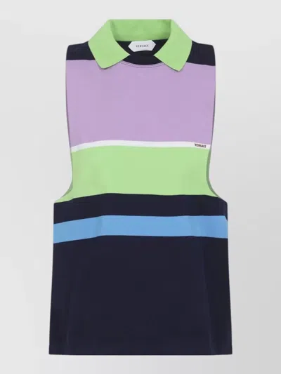 Versace Bold Sleeveless Top With Cutouts And Ribbed Detail - Size 40 In Multi