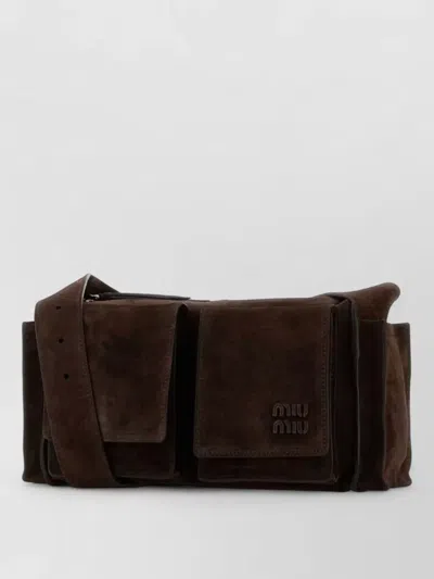 Miu Miu Suede Utilitaire Crossbody Bag Adjustable Strap In Brown