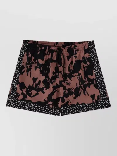 Dries Van Noten Abstract Floral Polyamide Geometric Trim Swim Shorts In Brown