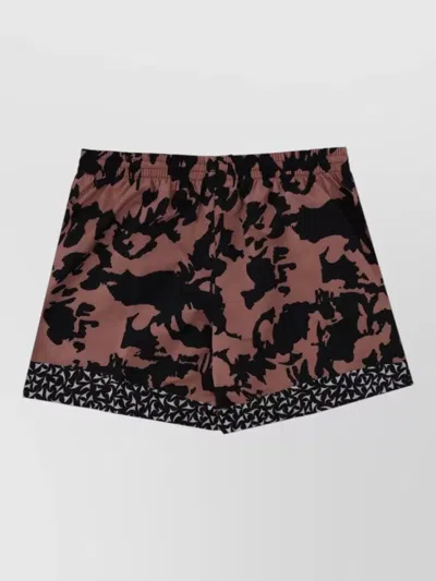Dries Van Noten Abstract Floral Polyamide Geometric Trim Swim Shorts In Brown