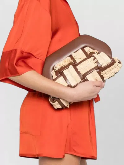 Themoirè Rectangular Woven Clutch Bag Fringe Handle