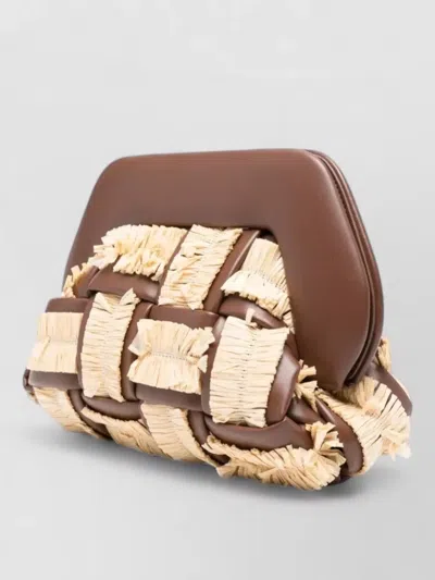 Themoirè Rectangular Woven Clutch Bag Fringe Handle