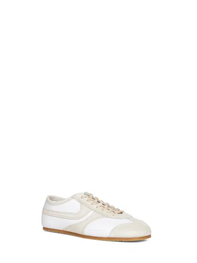 Dries Van Noten Leather Sneakers Low Profile Suede Panels Rubber Sole In White