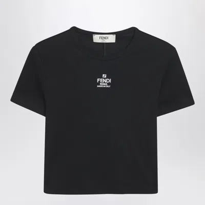 Fendi Women T-shirt A Coste Cropped Con Dettaglio Logo In Cotone Stretch Nero Donna In Black