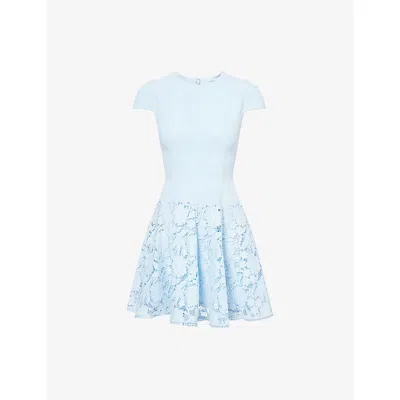 Self-portrait Womens Self Portrait Cap-sleeve Crepe And Lace Mini Dress In Blue