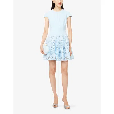 Self-portrait Womens Self Portrait Cap-sleeve Crepe And Lace Mini Dress In Blue