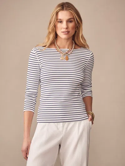 J.mclaughlin Women's Goldie T-shirt In Stripe White/nautical Navy In Multi