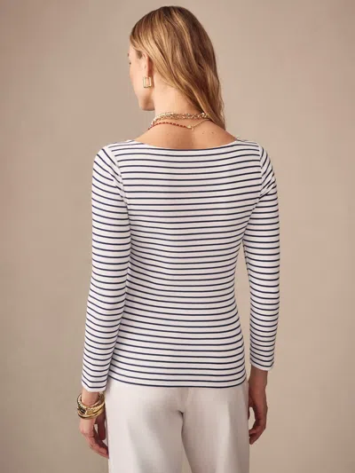 J.mclaughlin Women's Goldie T-shirt In Stripe White/nautical Navy In Multi