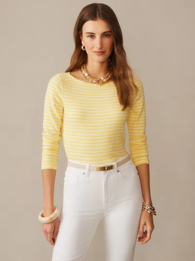 J.mclaughlin Women's Goldie T-shirt In Stripe Daffodil/white In Yellow
