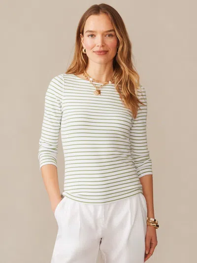 J.mclaughlin Women's Goldie T-shirt In Stripe White/green In Multi