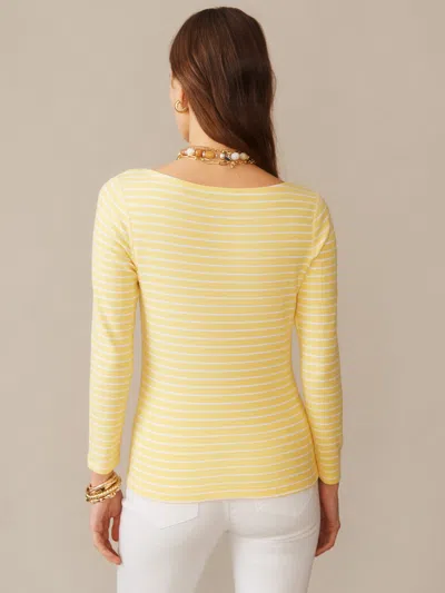 J.mclaughlin Women's Goldie T-shirt In Stripe Daffodil/white In Yellow