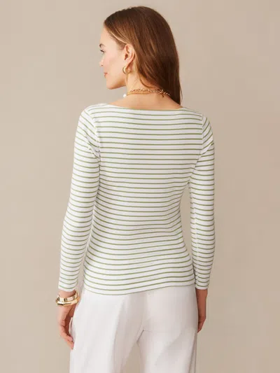 J.mclaughlin Women's Goldie T-shirt In Stripe White/green In Multi