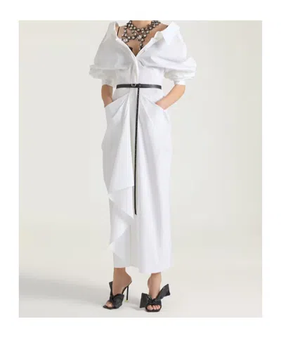 Givenchy Off-the-shoulder Cotton Poplin Midi Shirt Dress In White