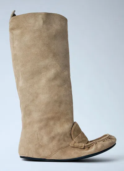 Acne Studios Bojan Slouch Suede Boots Beige In Animal Print